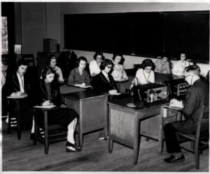 Students in language classroom, 1957.